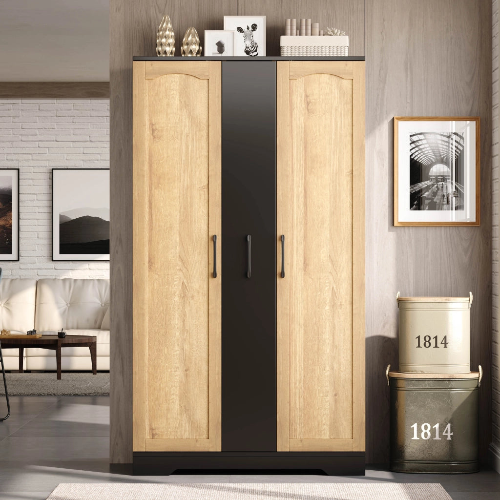 Credenza da cucina con doppia anta, 4 ripiani interni regolabili e vano portaghiere, 150 × 78 × 40 cm, nero