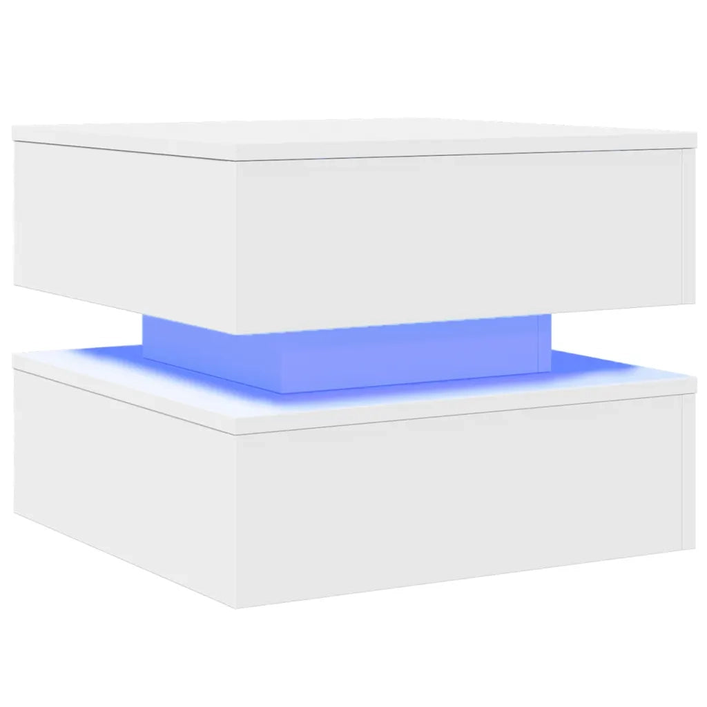 Tavolino da Salotto con Luci LED Bianco 50x50x40 cm