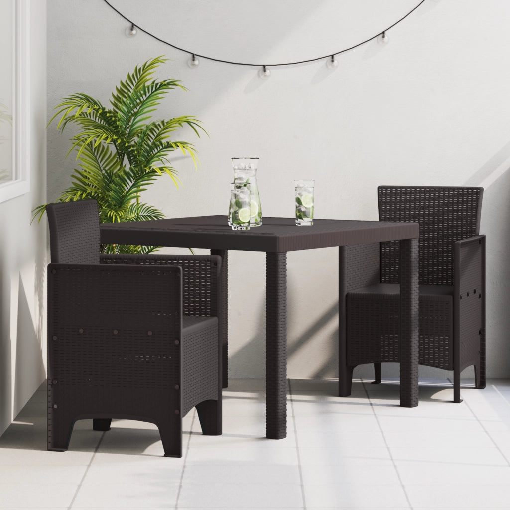 Set da pranzo da giardino 3 pezzi in polirattan marrone