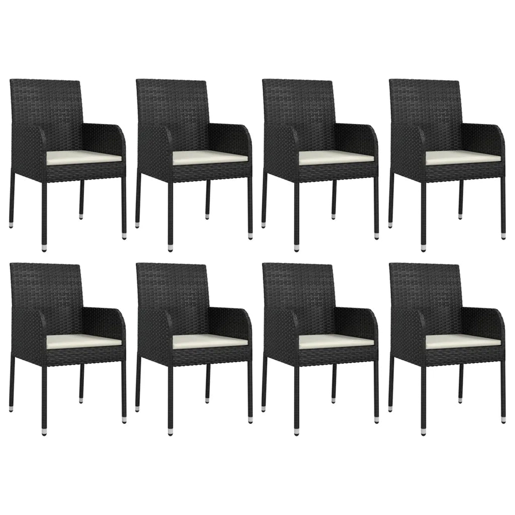 Set da Pranzo da Giardino 9 pz con Cuscini Nero in Polyrattan 3185004