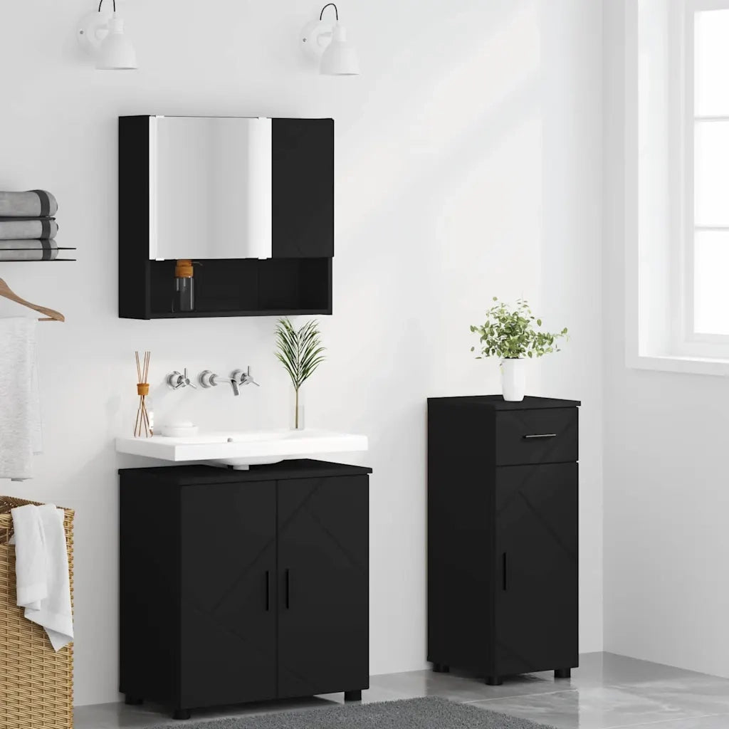 Set di mobili per il bagno con cassetto con porta 3 pcs Nero 3392954