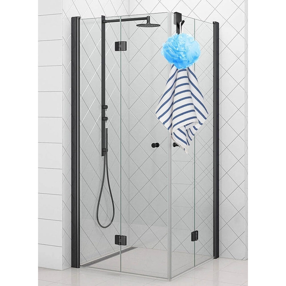 Trade Shop - Gancio Doppio Per Porta Box Doccia Appendere Asciugamani Bagno 4x18cm Nero 87771 -