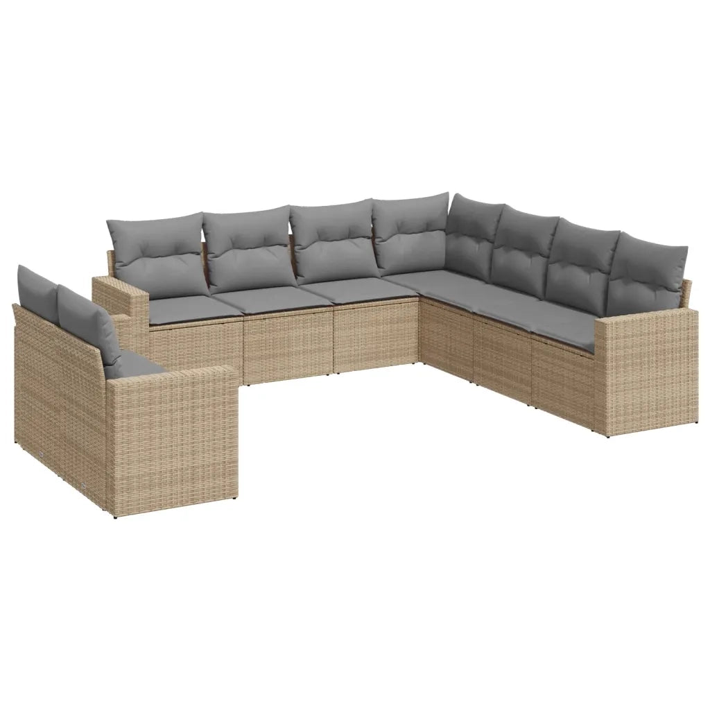 Set Divano da Giardino 9 pz con Cuscini Beige in Polyrattan 3219139