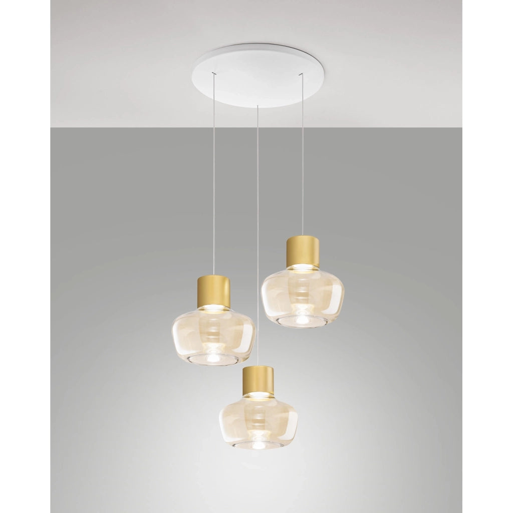 Kino Sospensione Cognac 3Luci Tonda