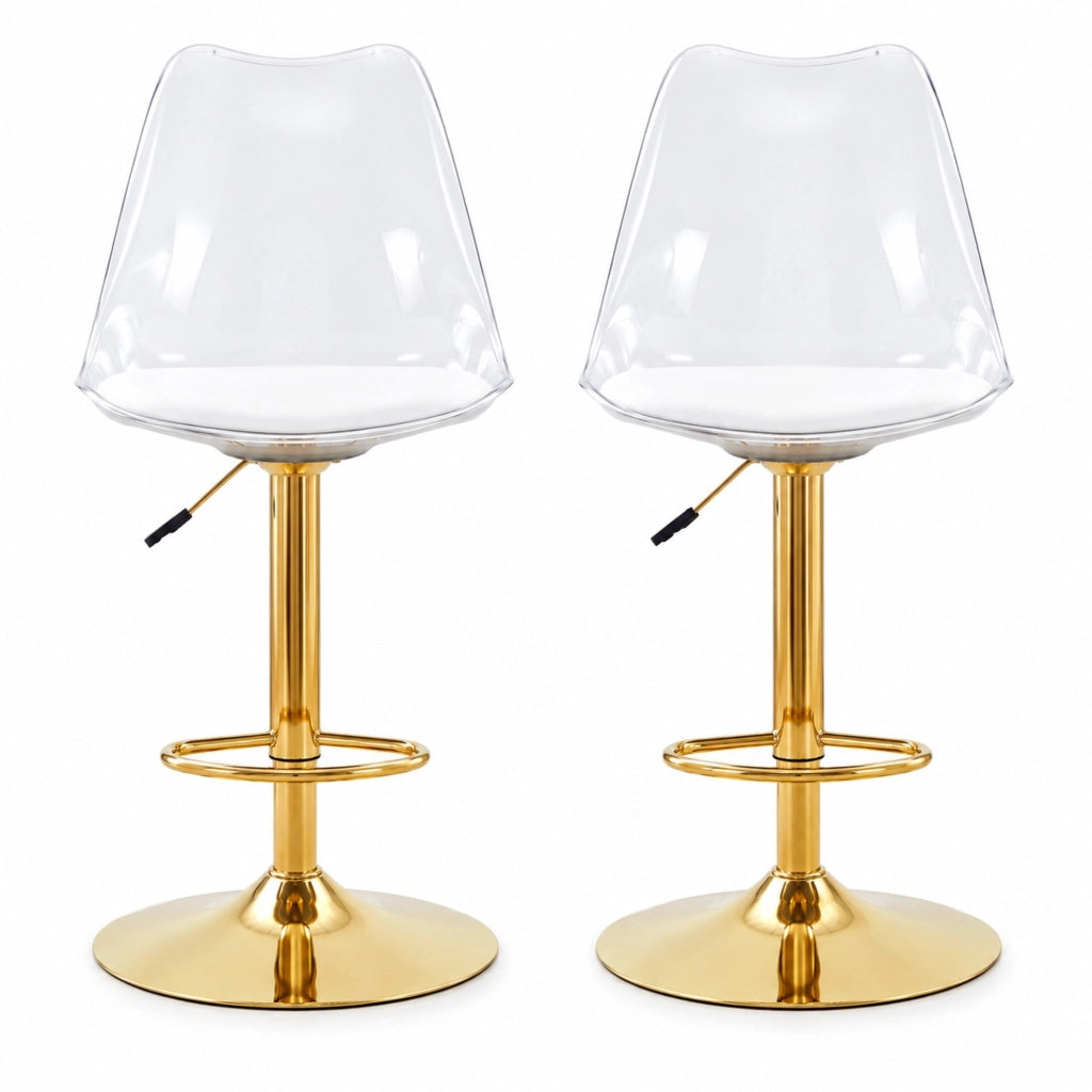 Set 2 sgabelli da bar 65,5x52,5x63,5 cm oro e trasparente in metallo, regolabili
