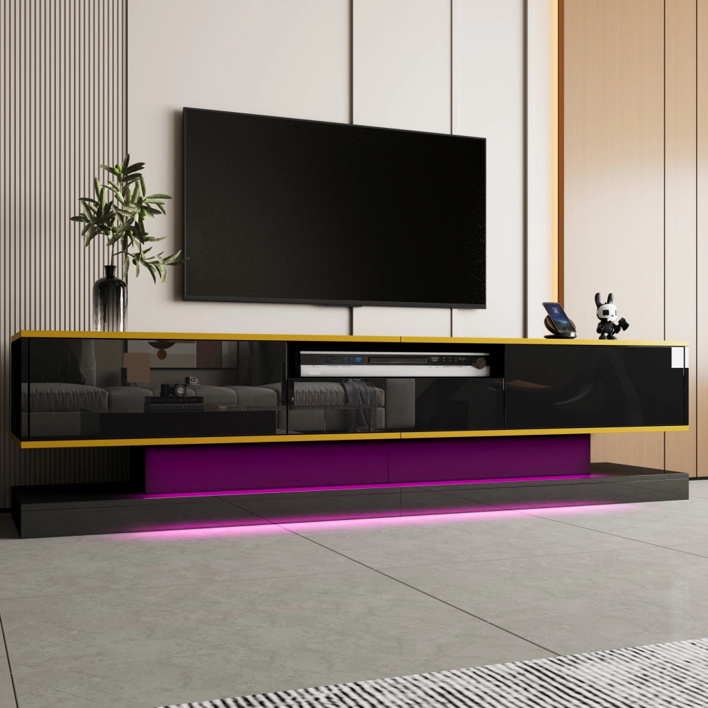 Mobile TV nero lucido con 3 cassetti; LED multicolore; 180x38x45 cm