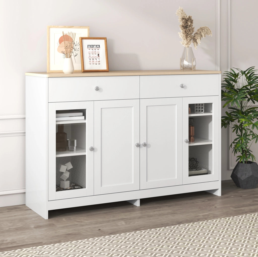 Credenza buffet stile rustico 120 cm con 4 ante e 2 cassetti