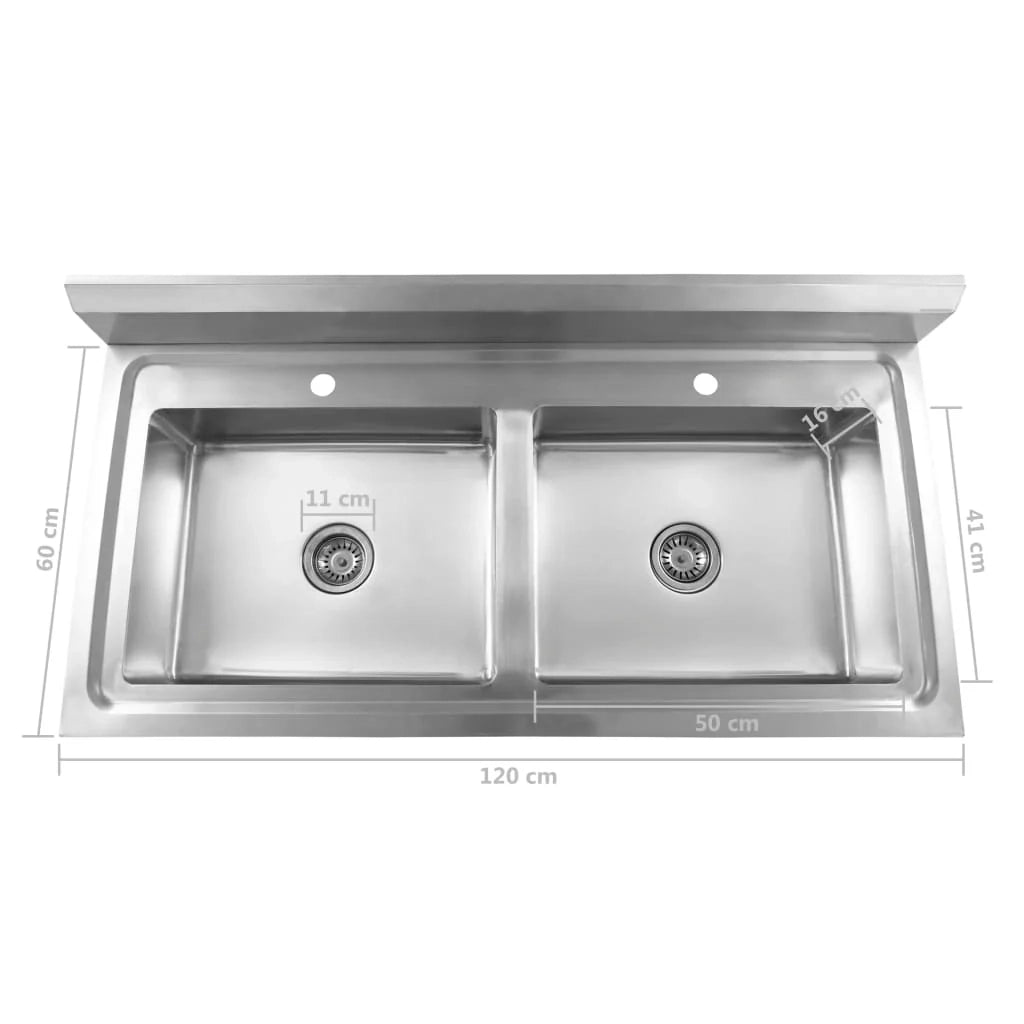 Lavello da cucina professionale a doppia vasca 120 x 60 cm in acciaio inox 02_0002332