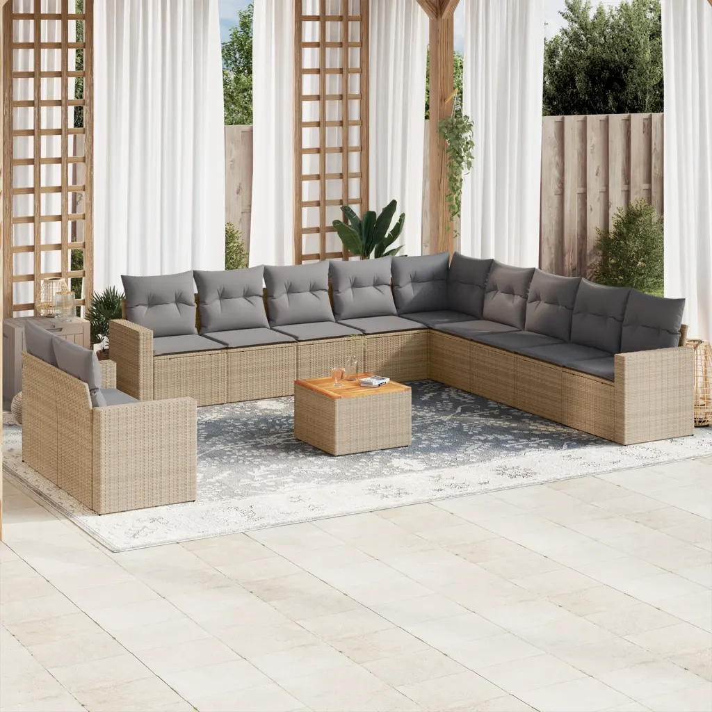 Set Divano da Giardino 12 pz con Cuscini Beige Misto Polyrattancod mxl 90495