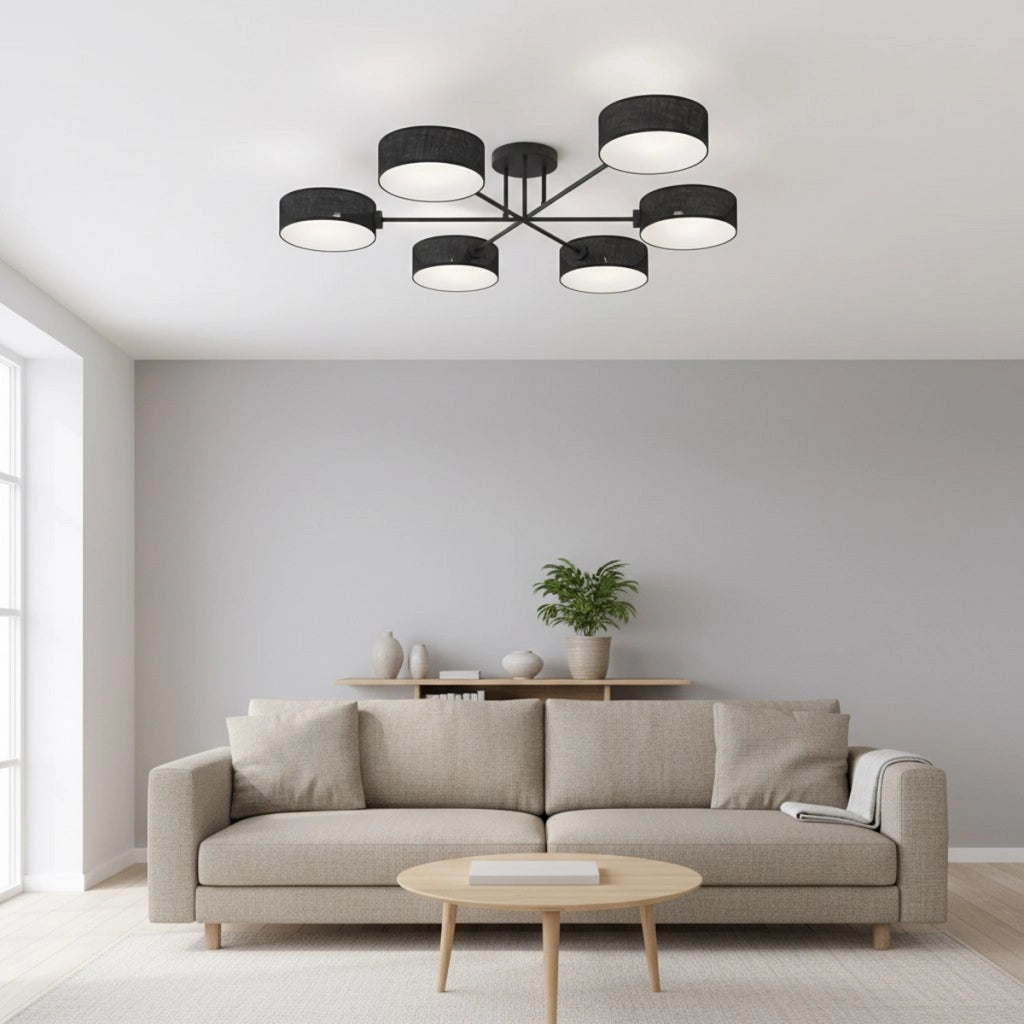 Lampada a sospensione Maga 6 bracci in acciaio nero opaco