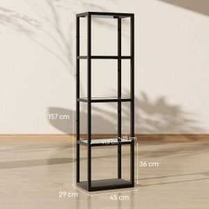 Lampada da terra LED nera con 4 ripiani in vetro e interruttore a pedale, 45x29x157 cm