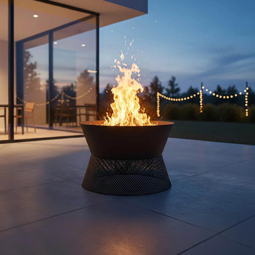 Braciere da Esterno a Legna in Ferro Verniciato a Polvere, Fire Pit Rotondo