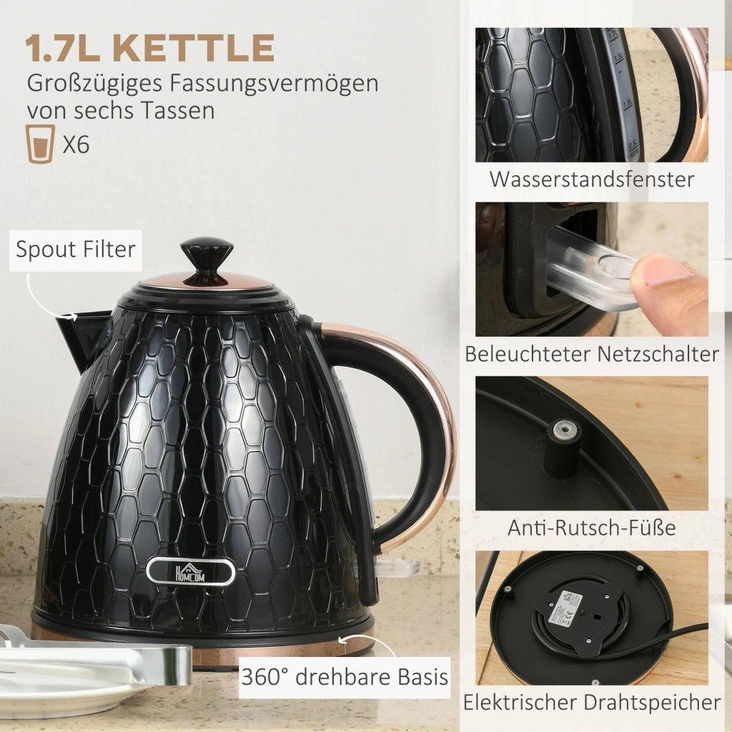 Set Colazione 2in1 Tostapane e Bollitore ¨C Xylo ¨C 1,7L 4 Fette Nero
