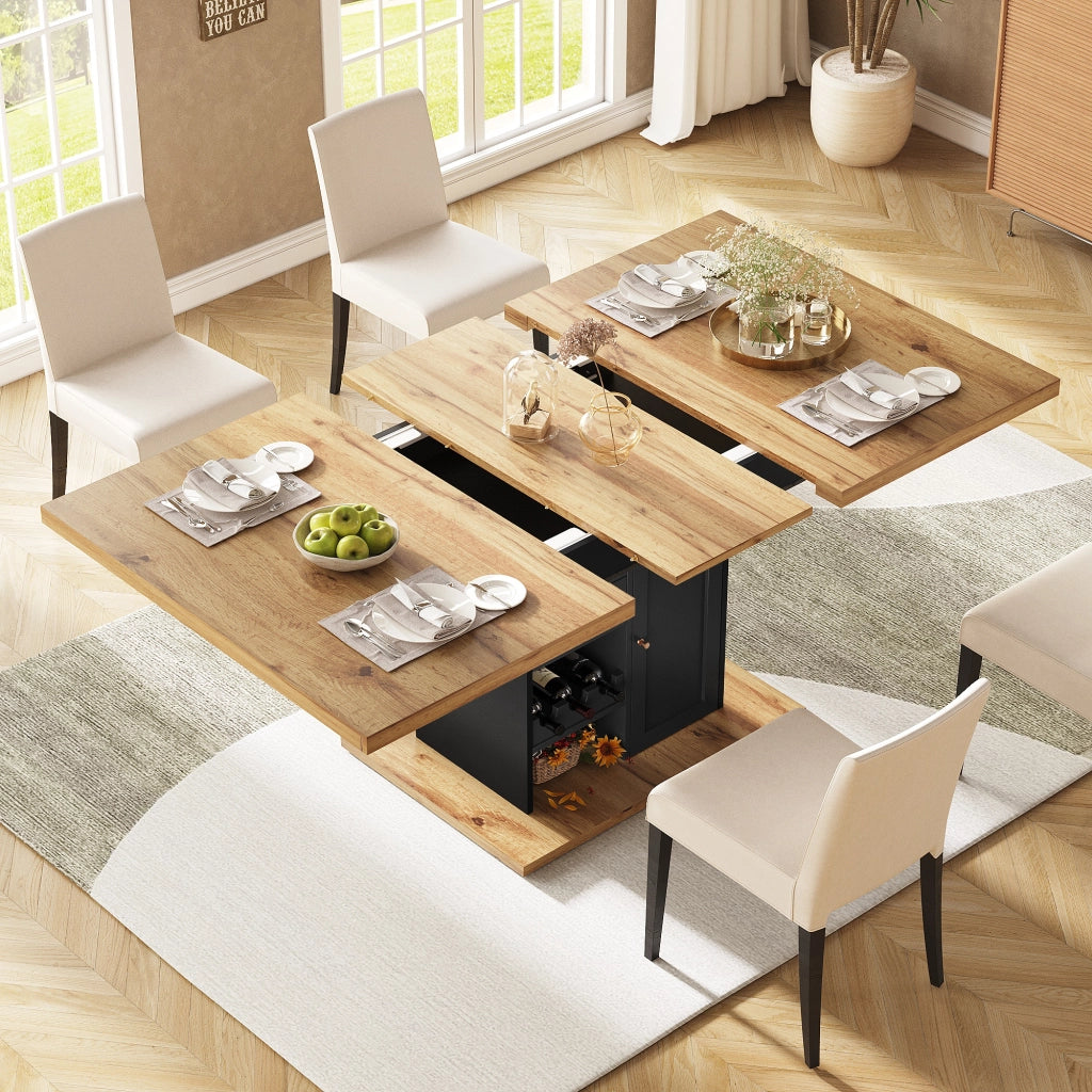 TAVOLO DA PRANZO ALLUNGABILE 110-140x80 cm Nero e Naturale con contenitori
