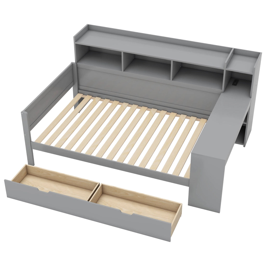 LETTO 90x200 cm con scrivania 2 cassetti USB e presa Grigio