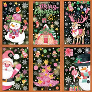 Decorazioni per finestre a tema natale - 6 fogli - Stickers riciclabili - Personaggi natalizi - PVC rosso - 30 x 20 cm - Decals statici per decorazione di finestre