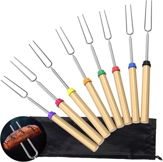 Set di Spiedini per BBQ - Spiedini Riscaldabili fino a 80cm - Spiedini per Barbecue - Pennelli per Carne - Forchetta per Carne - Set di 10 Spiedini per BBQ - Accessori per BBQ