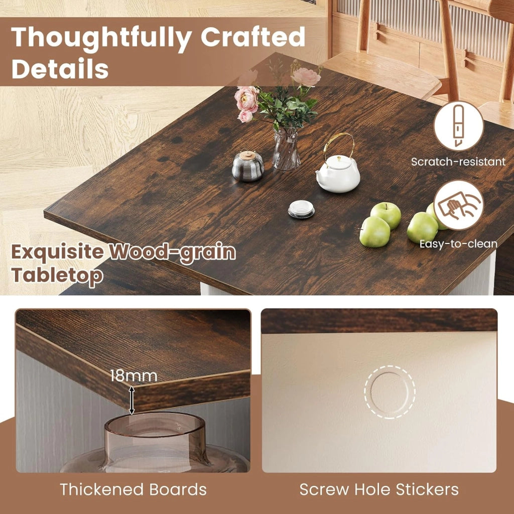 Tavolino quadrato a 2 livelli, tavolino da caffè in legno con 4 scomparti aperti e base a forma di X, 60 x 60 x 33 cm, tavolino per soggiorno, ufficio (marrone+bianco)
