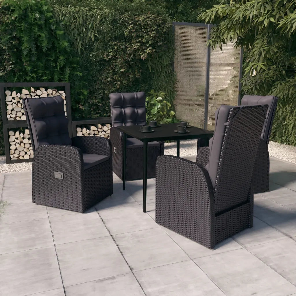 Set da Pranzo da Giardino 5 pz con Cuscini Nero 3099492