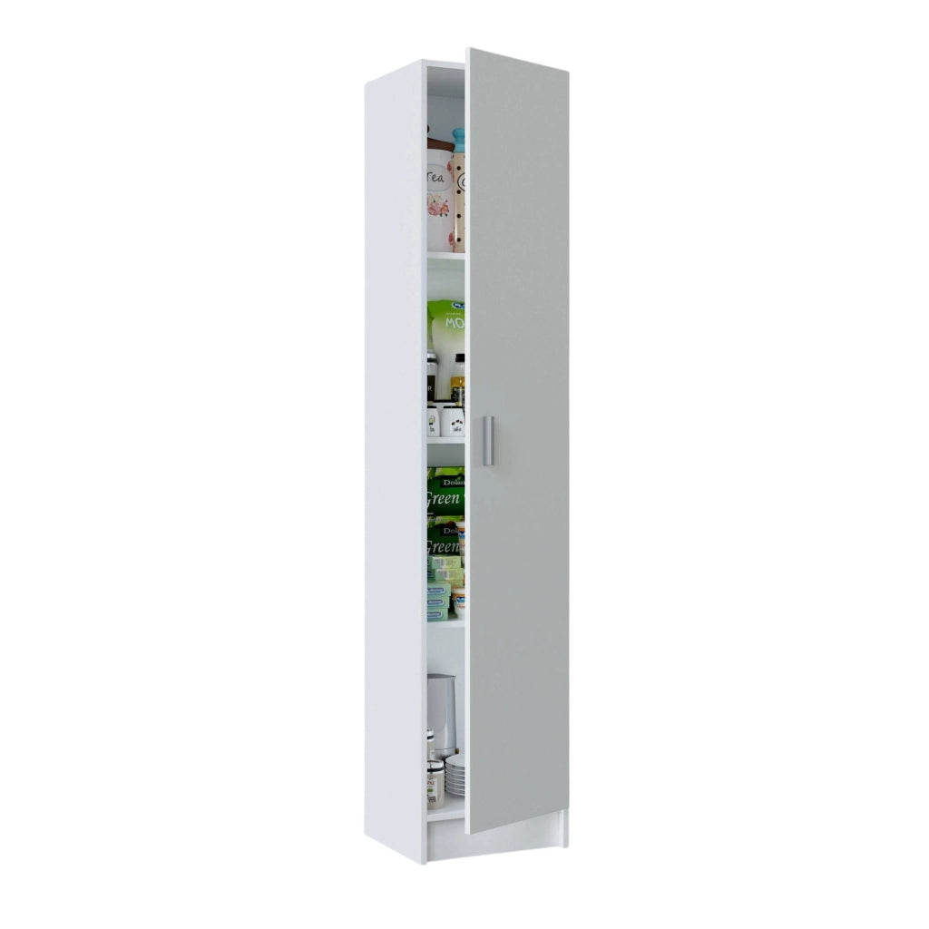 Armadio multiuso Alexander, Mobile ausiliario a 1 anta, Guardaroba portascarpe con ripiani, Scarpiera verticale, cm 37x37h180, Bianco