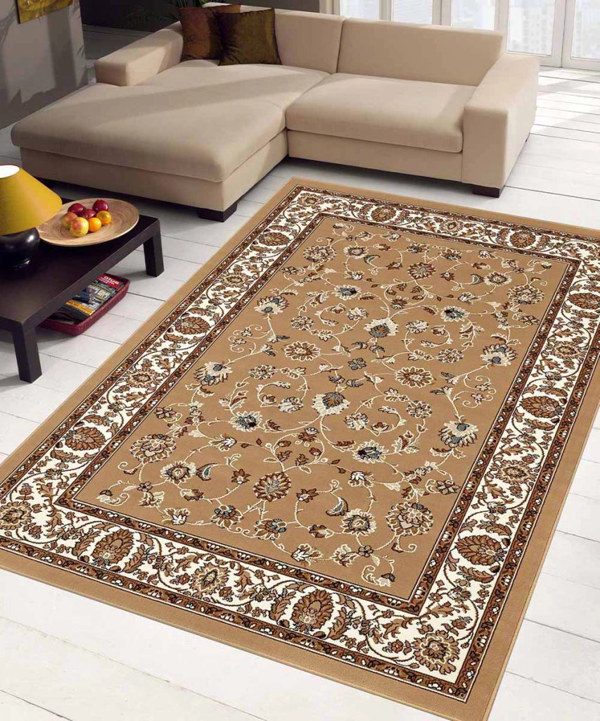 Tappeto P2079 beige cm.280x570 motivo classico orientale persiano, economico resistente facile da pulire