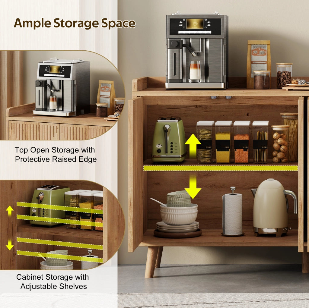 Credenza da cucina con 4 ante e ripiani regolabili 140x40x84 cm in MDF naturale