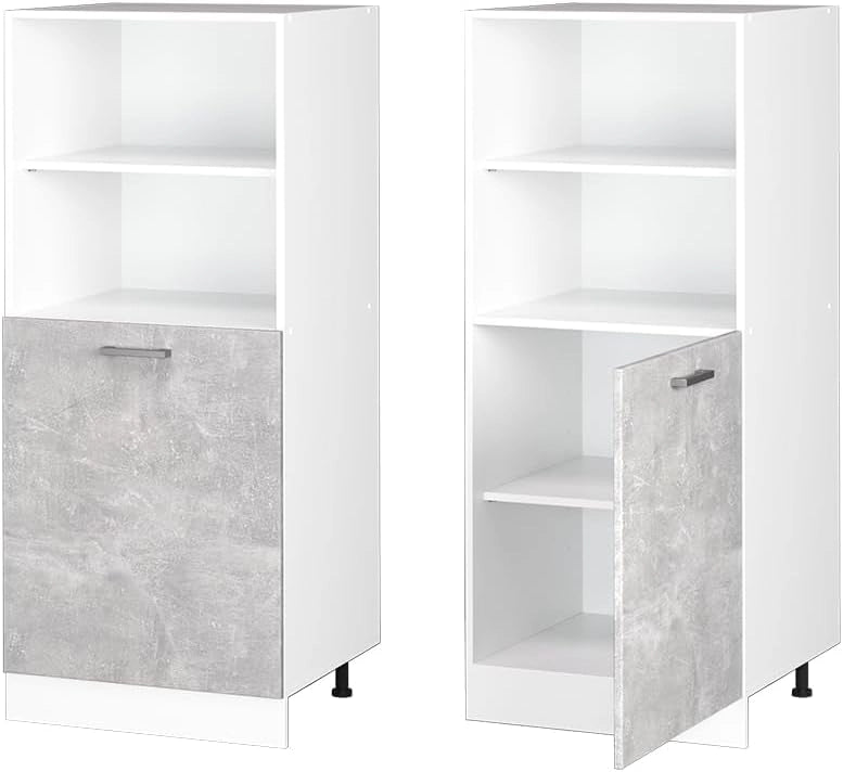 Dispensa universale R-Line, Calcestruzzo, 60 cm con ripiani aperti e anta, per la conservazione di utensili domestici e per la pulizia