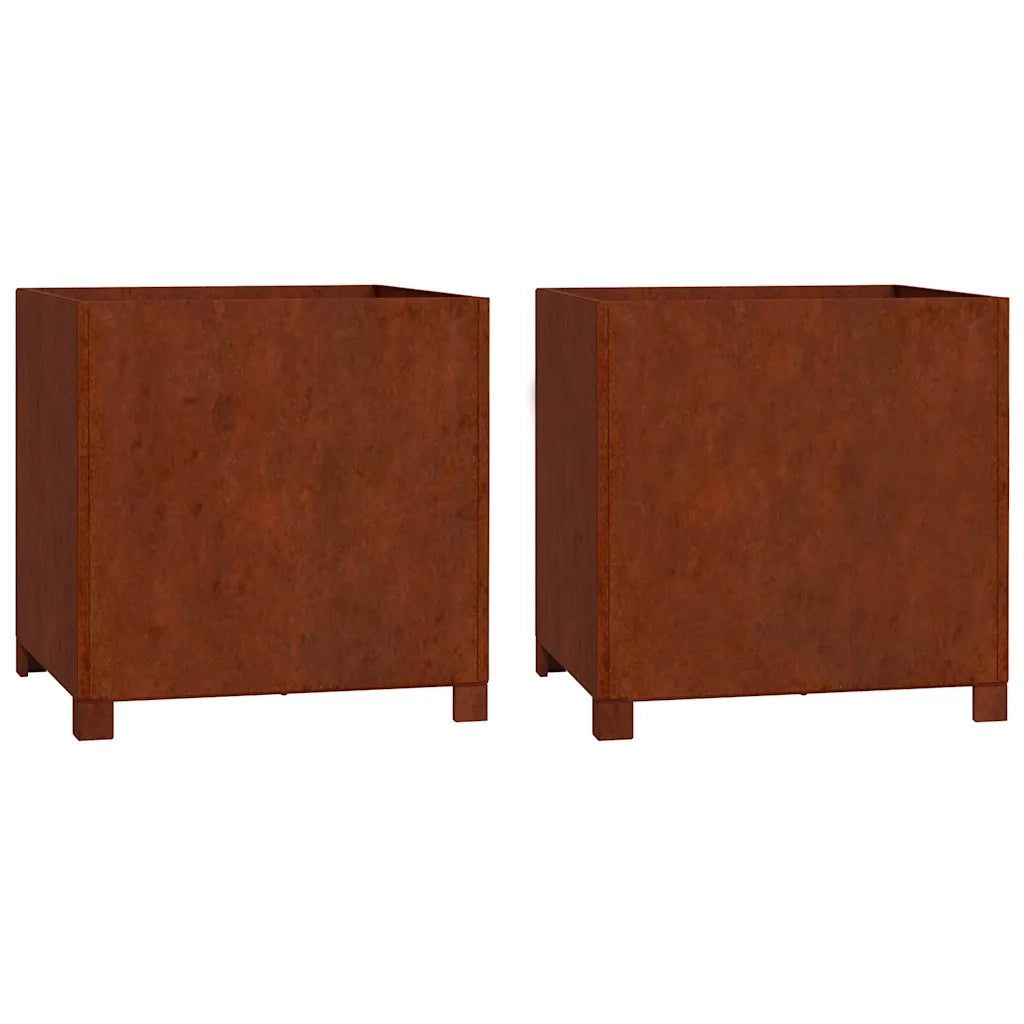 Fioriere con Gambe 2pz Ruggine 50x50x50 cm Acciaio Corten 823683