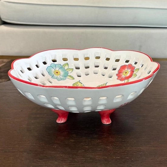Decorativa grande scatola per frutta - 10 pollici scatola per frutta in ceramica per decorazione della cucina con 4 gambe Scatola per frutta