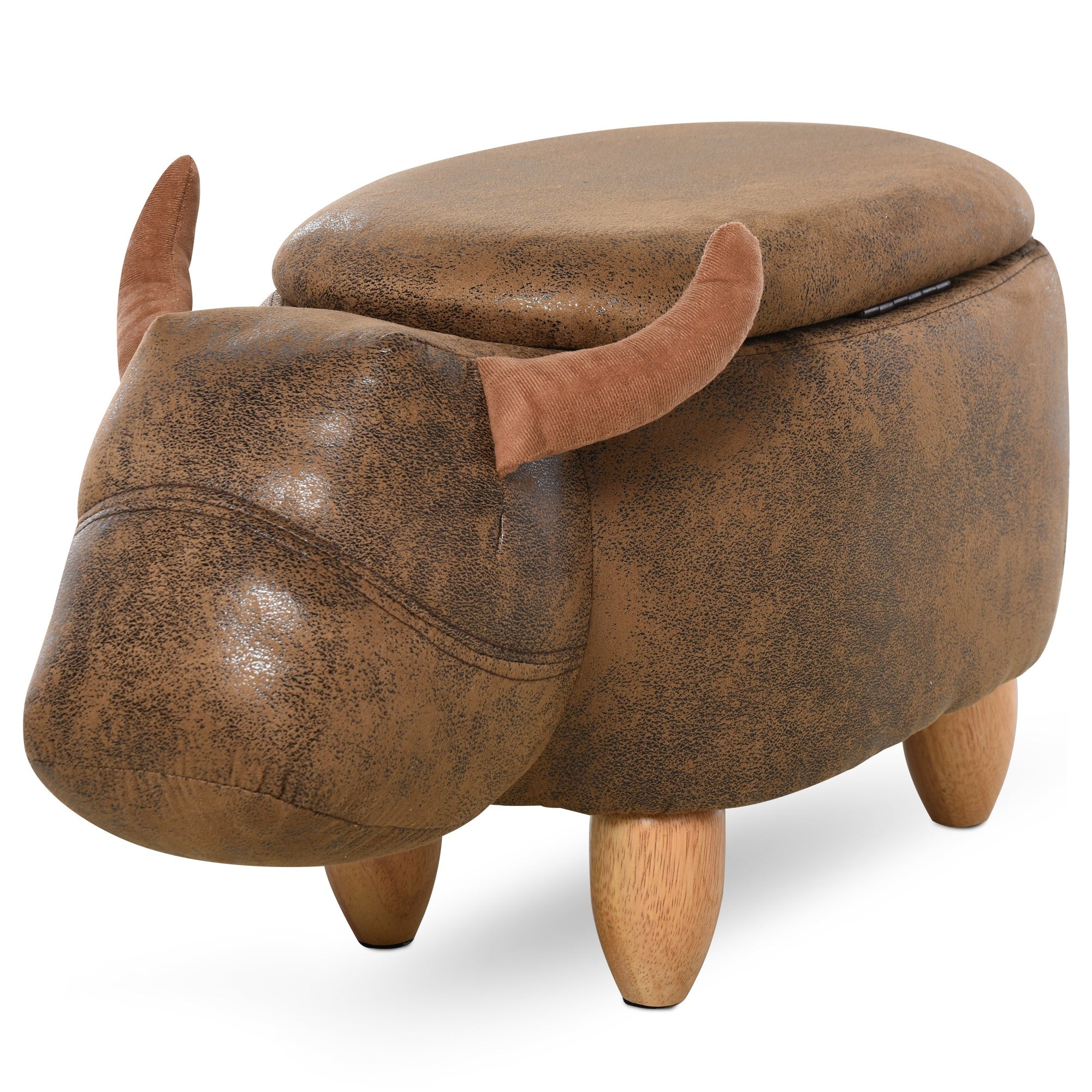 Easycomfort Pouf Contenitore a Forma di Bufalo, Pouf Moderno da Salotto, Sgabello Poggiapiedi, Struttura in Legno, Seduta Imbottita, 62x35x36cm, Marrone