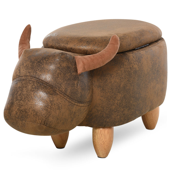 Easycomfort Pouf Contenitore a Forma di Bufalo, Pouf Moderno da Salotto, Sgabello Poggiapiedi, Struttura in Legno, Seduta Imbottita, 62x35x36cm, Marrone