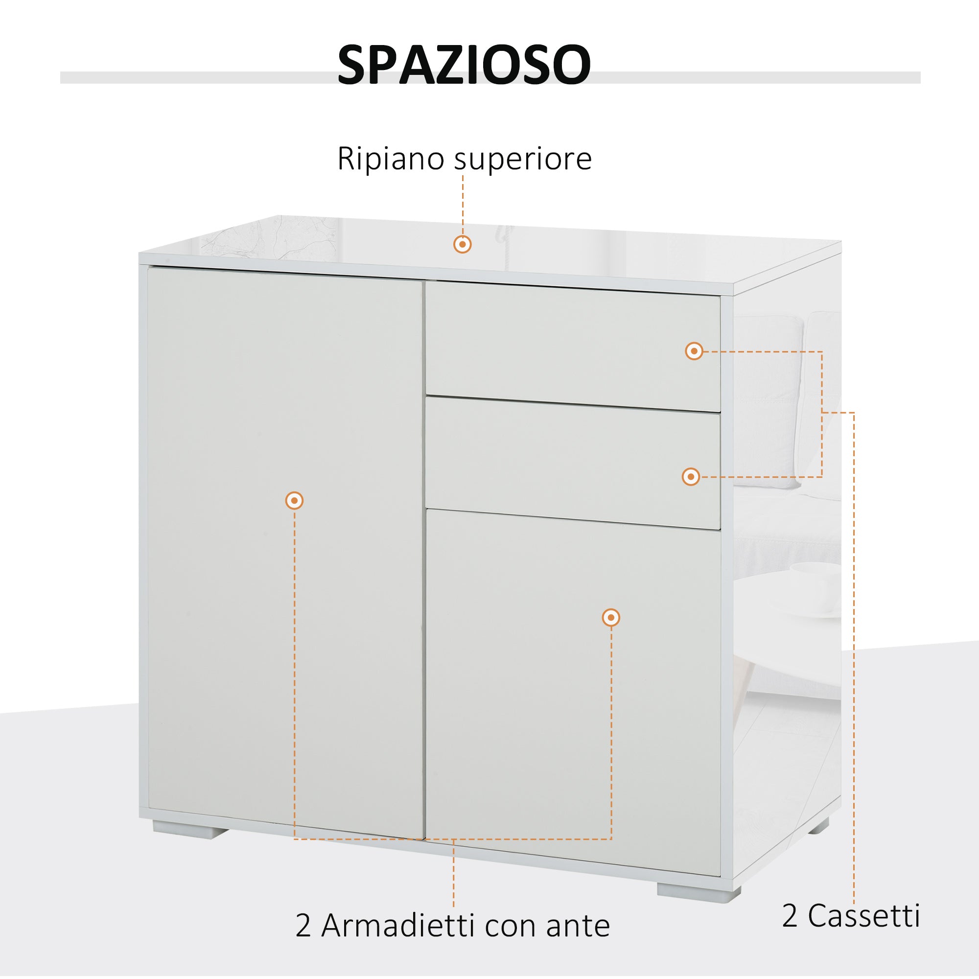 EASYCOMFORT  Mobiletto Armadietto Multiuso con Apertura a Pressione - Bianco