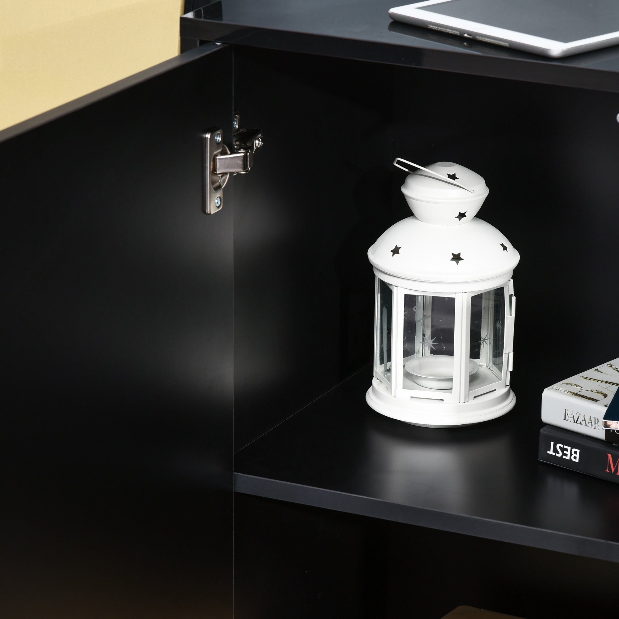 Easycomfort Mobiletto Multiuso Nero con 2 Cassetti e 2 Armadietti ad Apertura a Pressione, 117x36x74cm