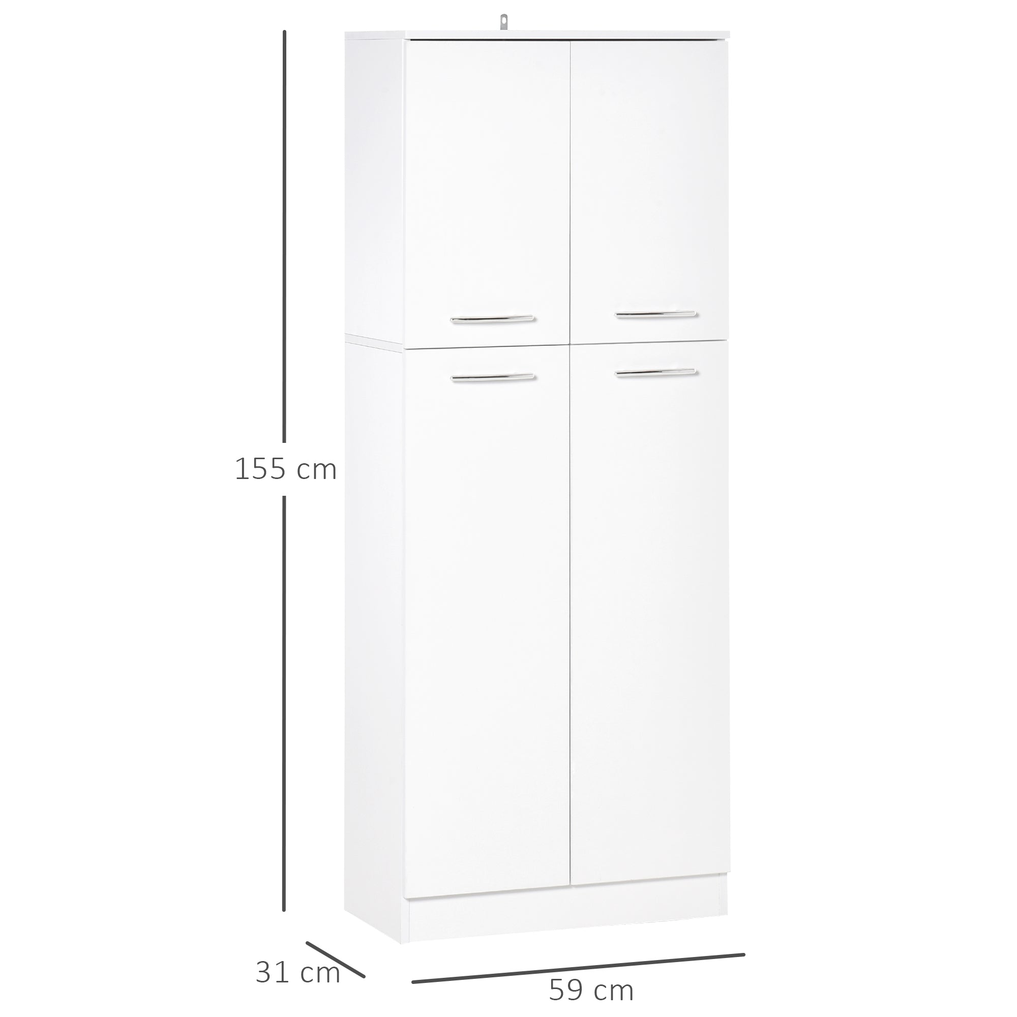 Easycomfort Mobile Dispensa Multiuso con 2 Armadietti e Mensole Regolabili, MDF, 59x31x155cm, Bianco