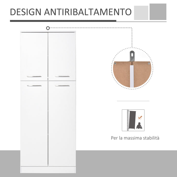 Easycomfort Mobile Dispensa Multiuso con 2 Armadietti e Mensole Regolabili, MDF, 59x31x155cm, Bianco