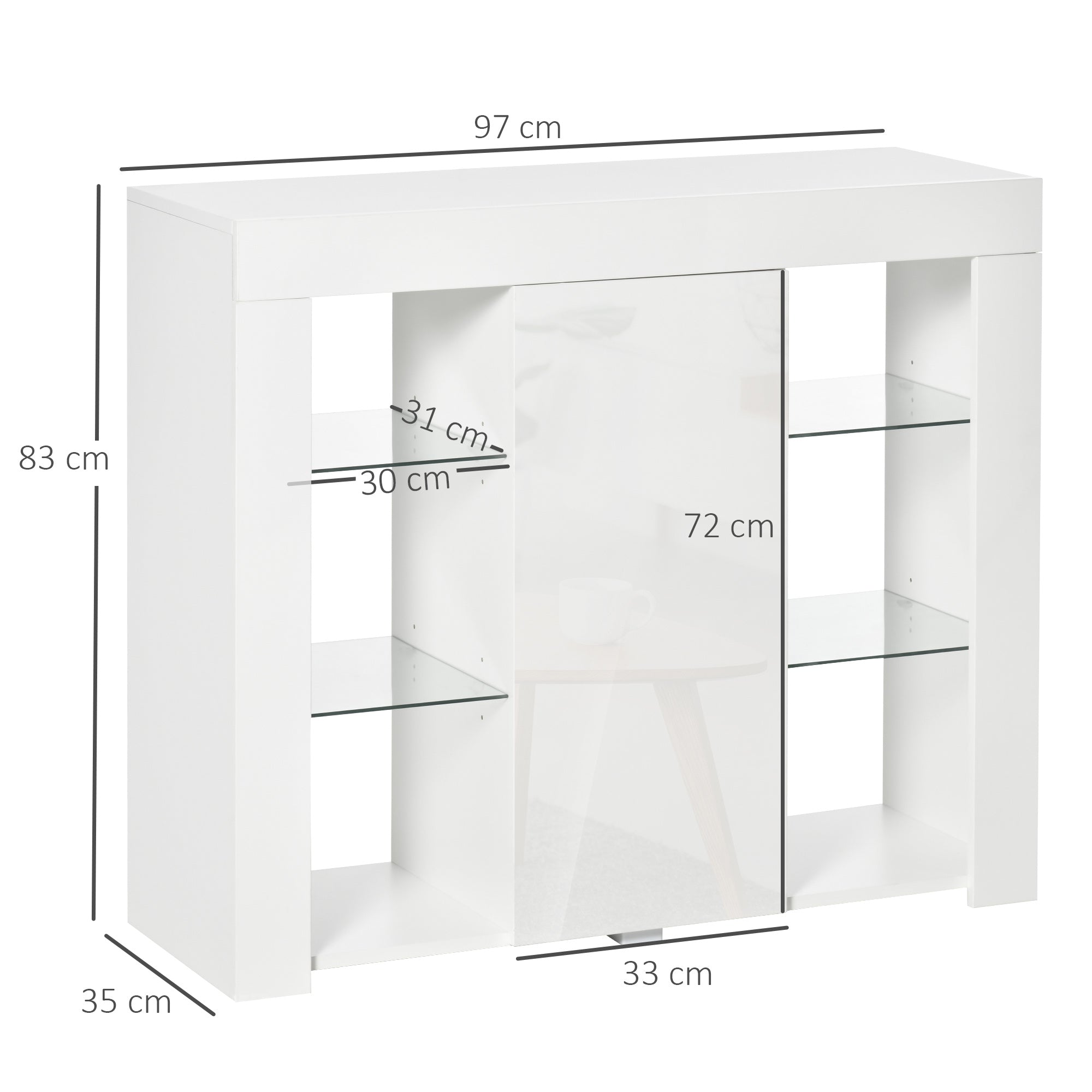 EASYCOMFORT  Credenza Moderna con Mensole in Vetro - Bianco