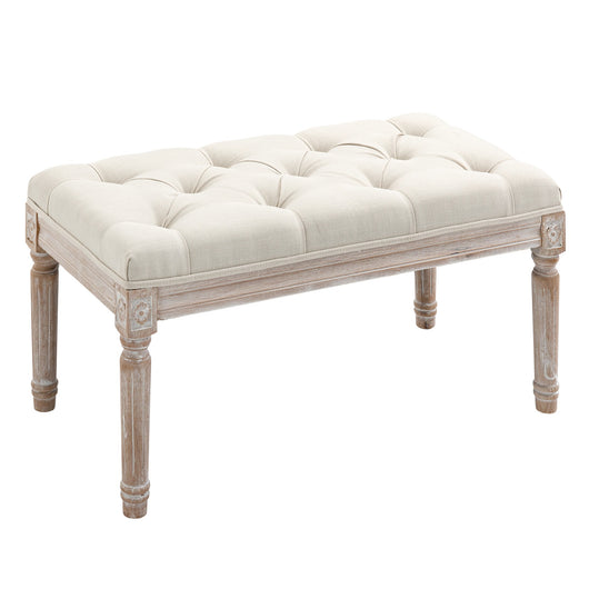 Easycomfort Panca Fondo Letto Imbottita con Rivestimento Effetto Lino e Gambe in Legno, 80x40x41cm, Beige