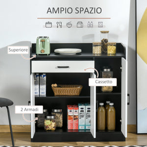 EASYCOMFORT  Mobiletto da Cucina Moderno in MDF con 2 Armadietti, 1 Cassetto e Ripiani Regolabili, 90x40x90 cm, Bianco e Nero