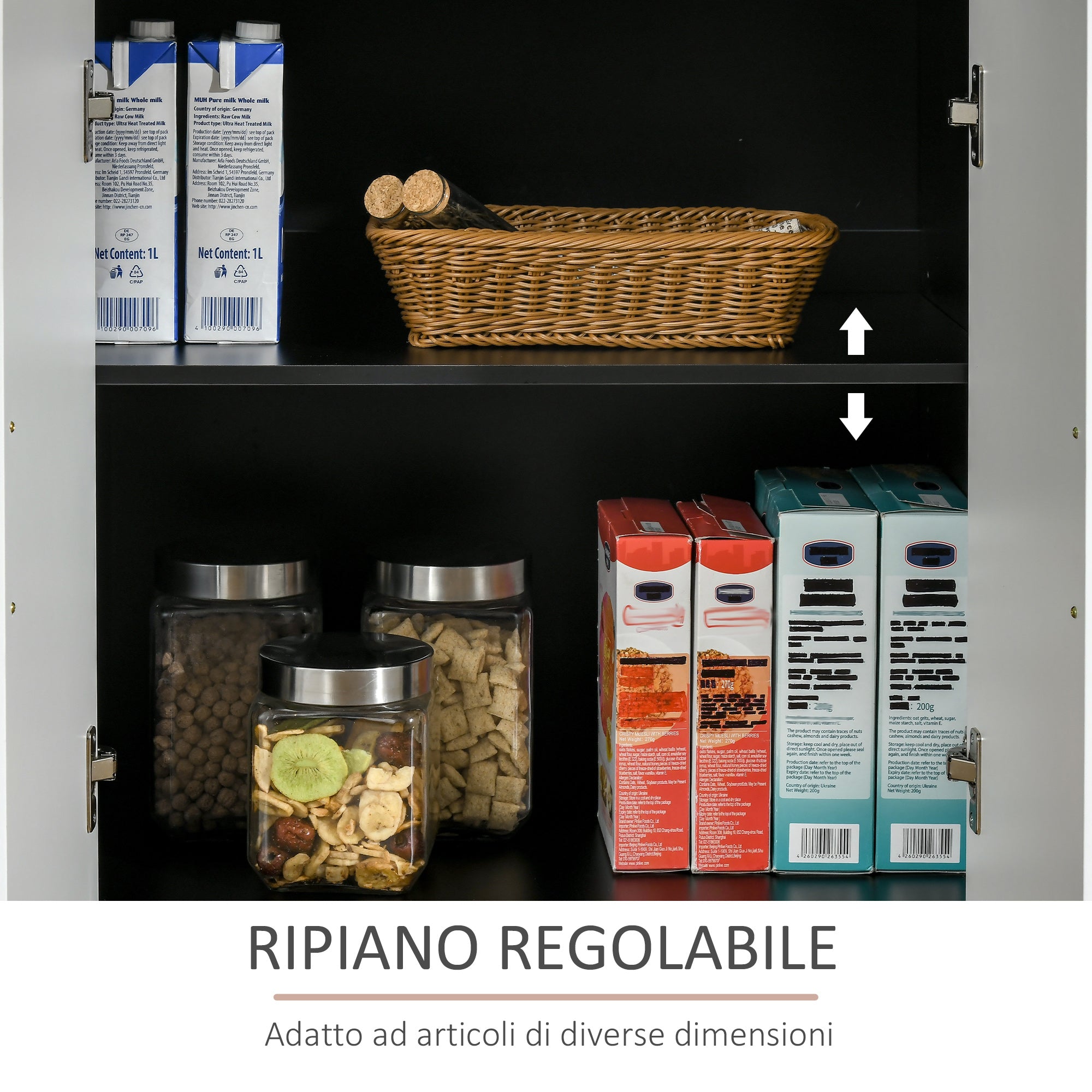 EASYCOMFORT  Mobiletto da Cucina Moderno in MDF con 2 Armadietti, 1 Cassetto e Ripiani Regolabili, 90x40x90 cm, Bianco e Nero