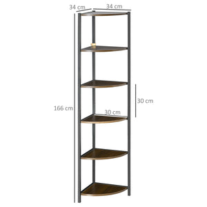 EASYCOMFORT  Libreria Moderna Angolare a 6 Ripiani in Metallo e MDF, 34x34x166cm, Marrone e Nero