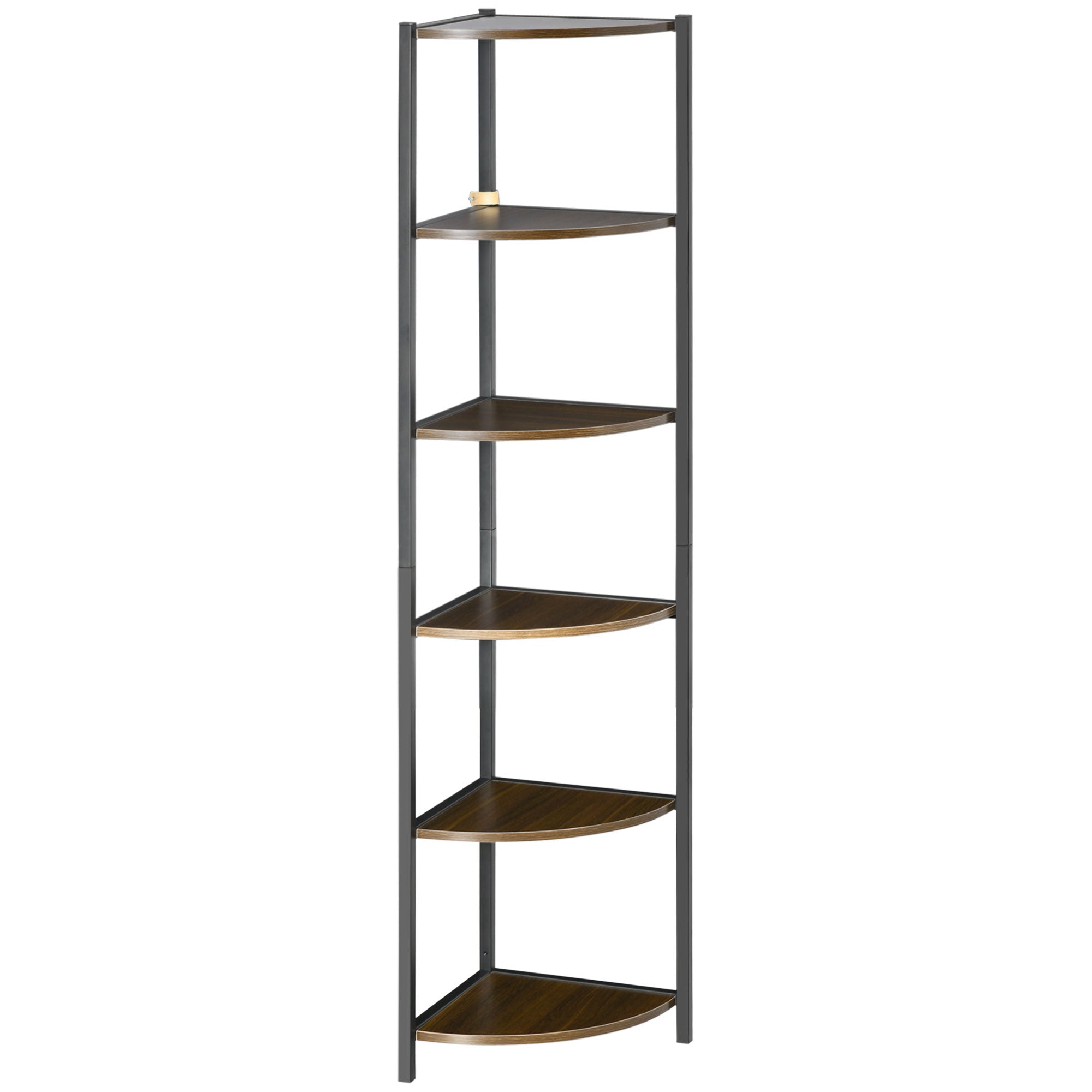 EASYCOMFORT  Libreria Moderna Angolare a 6 Ripiani in Metallo e MDF, 34x34x166cm, Marrone e Nero