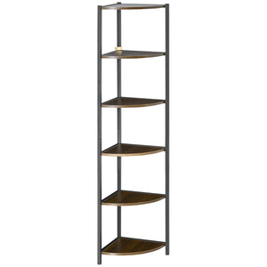 EASYCOMFORT  Libreria Moderna Angolare a 6 Ripiani in Metallo e MDF, 34x34x166cm, Marrone e Nero