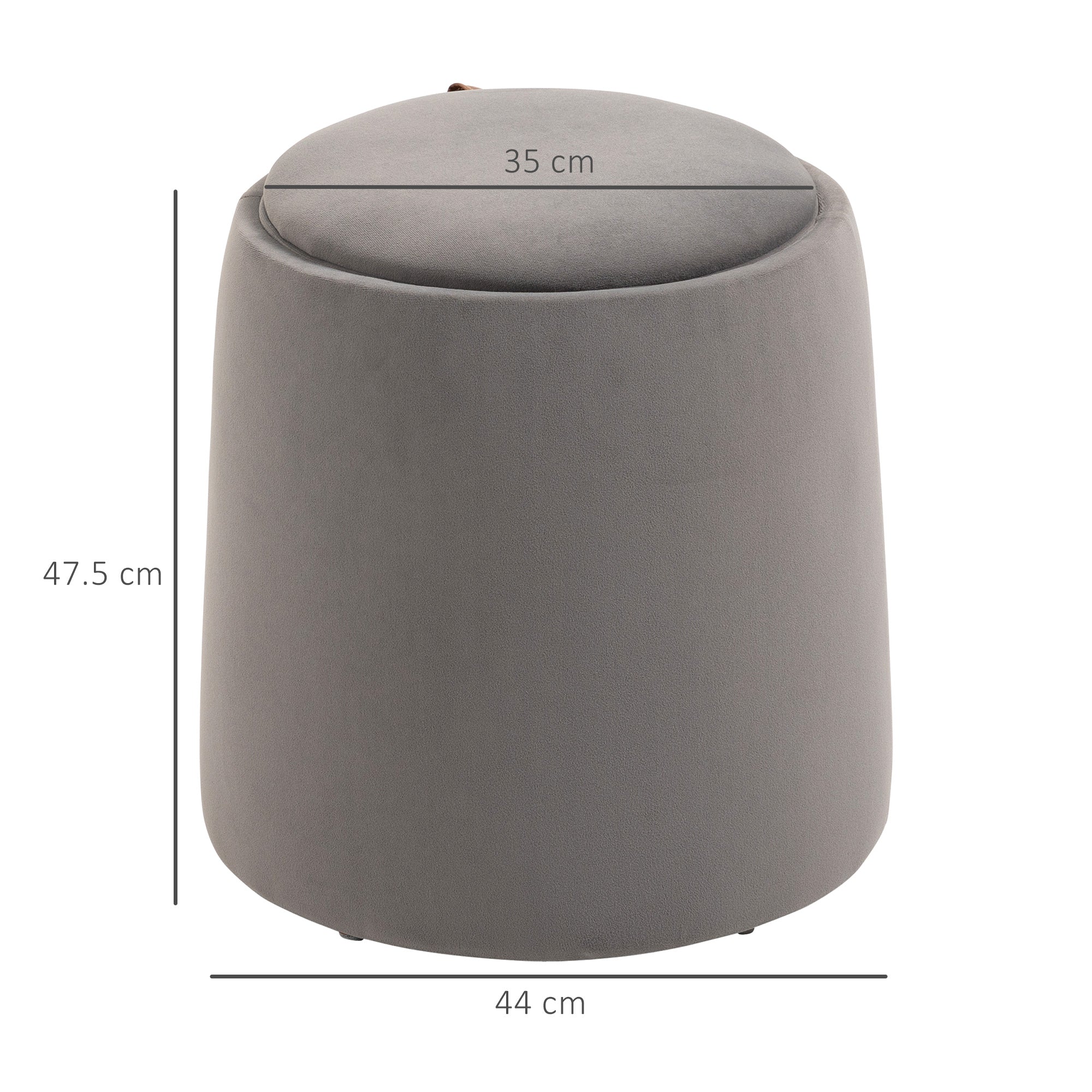 EASYCOMFORT  Pouf Contenitore in Velluto 2 in 1 Convertibile in Tavolino da Caffè, Ø44x47.5cm, Grigio