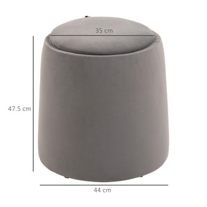 EASYCOMFORT  Pouf Contenitore in Velluto 2 in 1 Convertibile in Tavolino da Caffè, Ø44x47.5cm, Grigio