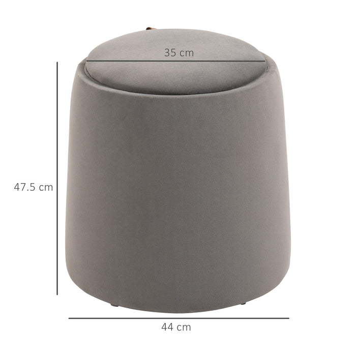 EASYCOMFORT  Pouf Contenitore in Velluto 2 in 1 Convertibile in Tavolino da Caffè, Ø44x47.5cm, Grigio
