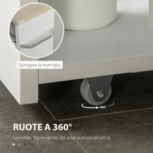 EASYCOMFORT  Carrello Bagno Salvaspazio a 3 Ripiani con Rotelle e Maniglia in Legno, 48x15x80cm, Bianco