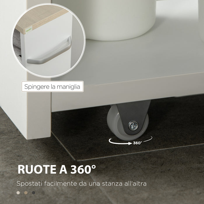 EASYCOMFORT  Carrello Bagno Salvaspazio a 3 Ripiani con Rotelle e Maniglia in Legno, 48x15x80cm, Bianco