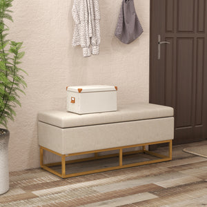 Easycomfort Panca con Contenitore in Poliestere Trapuntata con Gambe in Acciaio d'oro, 110x44x48cm, Beige