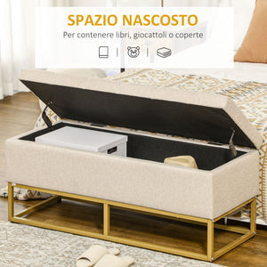 Easycomfort Panca con Contenitore in Poliestere Trapuntata con Gambe in Acciaio d'oro, 110x44x48cm, Beige