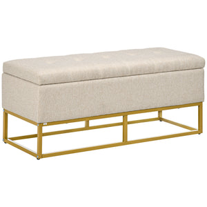 Easycomfort Panca con Contenitore in Poliestere Trapuntata con Gambe in Acciaio d'oro, 110x44x48cm, Beige